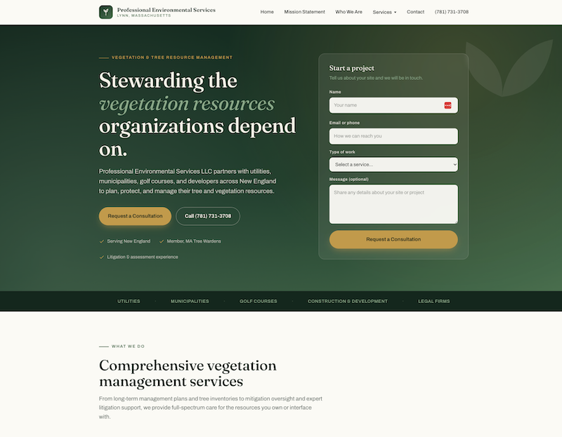 PES LLC website — North Shore MA contractor / local service business