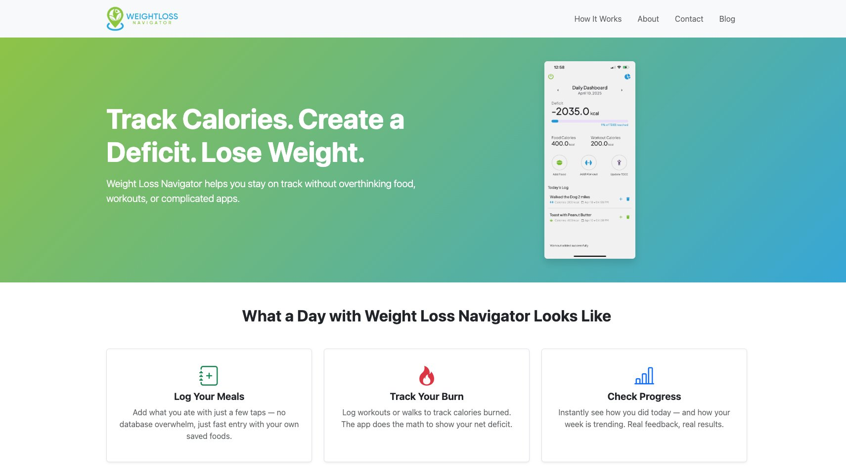 Weight Loss Navigator website screenshot