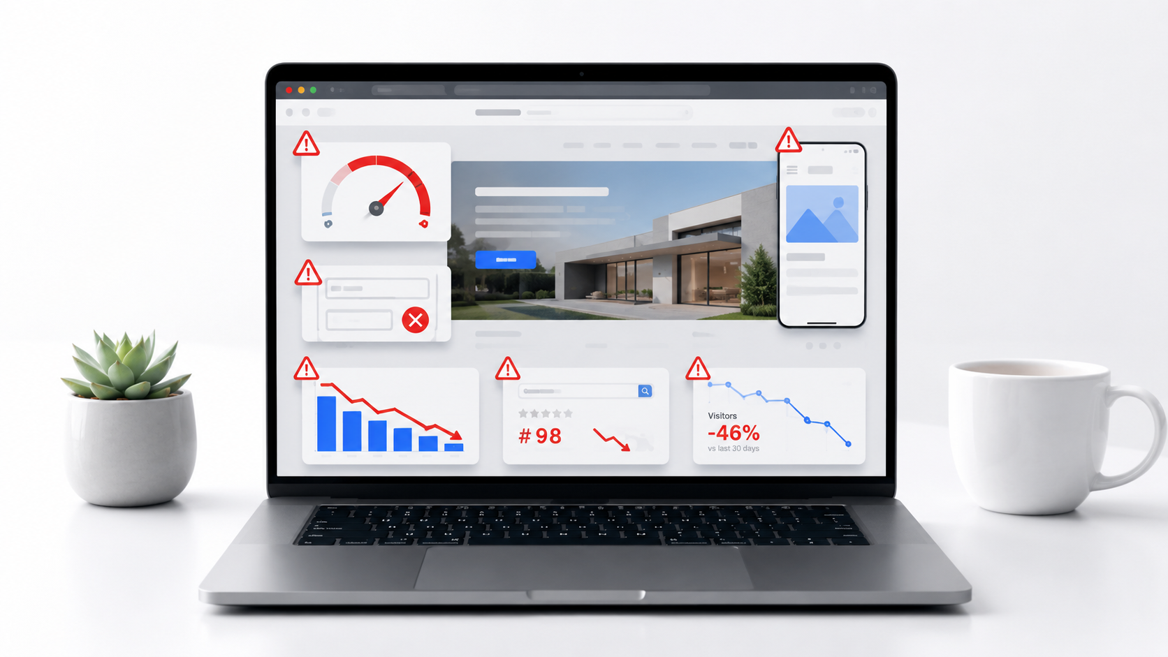 7 warning signs that a business website is losing customers, including slow load times, poor mobile experience, broken forms, weak SEO, and declining website traffic.